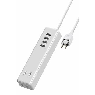 エレコム 電源タップ USBタップ 3.4A (USBポート×4 コンセント×2) 1.5m ホワイト ECT-0415WHの画像