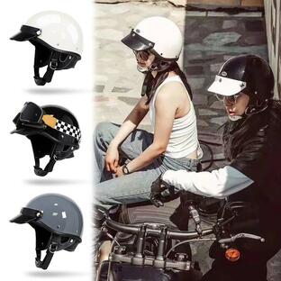 人気ヘルメット 装飾用ヘルメット 公道使用不可 ハーフヘルメット ポリヘル 耳あて脱着可能 ポリスヘルメット レトロハーレーハーフ半帽 半ヘル バイザー付きの画像