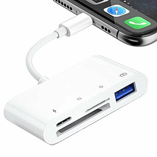 【最新型改良】iPhone/iPadに適用 SDカードリーダー 4in1 USB OTGカメラアダプタ SD TFカードリーダー 写真 ビデオ キーボード 双方向 高速データ転送（IOS用）の画像