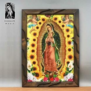 グアダルーペ マリア ウッドフレーム 壁掛け 立てかけ maria マリア様 聖母マリア アートパネル アートフレーム インテリア 飾り ウォール アート メキシコ 雑貨の画像