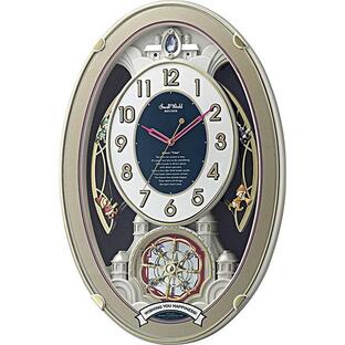リズム 掛け時計 電波時計 アナログ 30曲 メロディ クリスタル 飾り付き 金色 スモールワールドウィッシュ 4MN544の画像
