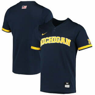 ナイキ メンズ Tシャツ "Michigan Wolverines" Nike Replica 2-Button Baseball Jersey - Navyの画像