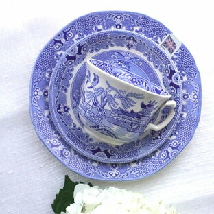 バーレイ セットトーキーブルー ウィロー カップ ソーサー 19cm プレート 皿 陶器 イギリス製 食器 Burleigh オリエンタル 東洋 洋食器 青 ブルー系 風景 英国 悲恋物語 ギフト プレゼントの画像