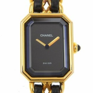 CHANEL シャネル プルミエールＭ H0001 金メッキ クオーツ 黒文字盤 腕時計 レディースの画像