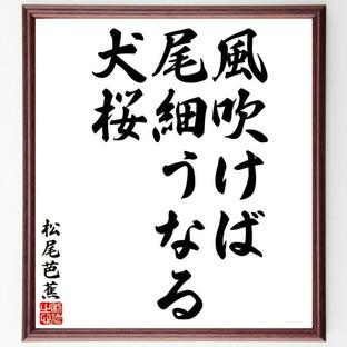 松尾芭蕉の俳句・短歌「風吹けば、尾細うなる、犬桜」額付き書道色紙／受注後直筆の画像
