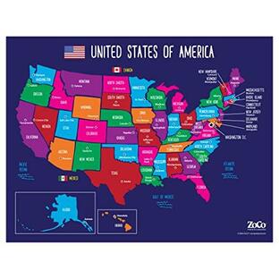 米国州と首都の地図 - カラフルな米国地図と首都 - アメリカの地図ポスター - アメリカの地図州と首都ポスター - 北米地図 - 子供 並行輸入の画像