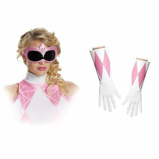 ピンクレンジャー 大人 女性用 マスク グローブ セット コスプレ 小物 ハロウィン イベント パーティーの画像