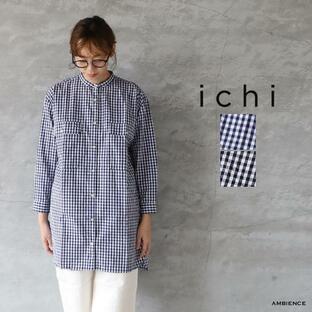 ichi イチ ギンガムチェックスタンドカラーロングシャツ メール便対応 24春夏 チュニック丈の画像