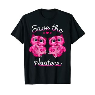 フクロウ 乳がん啓発 Save The Hooters Tシャツの画像