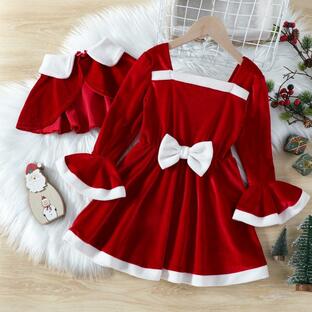 サンタクロース サンタ 女の子 コスチューム キッズ ベビー クリスマス 子供 衣装 コスプレ ワンピース マントセット フリース 仮装 変身の画像