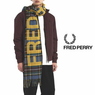フレッドペリー FRED PERRY マフラー オーバーサイズ ブランド タータン スカーフ Oversized Branded Tartan Scarf C4142 Q58(SILVBL / CHROMEYEL) ［C］【GHOF】の画像