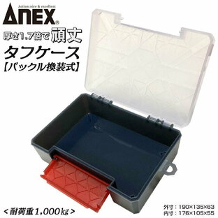ANEX タフケース 丈夫 頑丈 極厚設定 積み重ね可能 バックル付け替え 空け方2種類 耐荷重1000kg 工具箱 収納箱 収納ケース ツールボックス 小物入れ クリアー 樹脂製 小型 日本製 ATC-RK 兼古製作所の画像