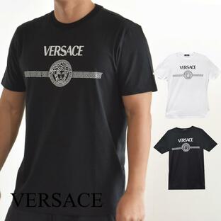 ヴェルサーチ Tシャツ メンズ 半袖 ブランド ロゴ メデューサ クルーネック 1012415 ブラック 黒 ホワイト 白 VERSACEの画像