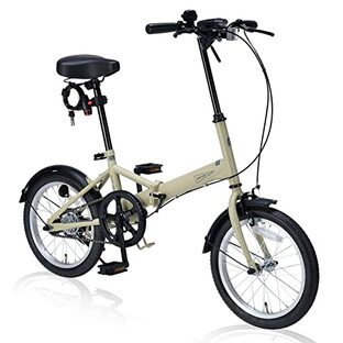 【Amazon.co.jp 限定】MYPALLAS(マイパラス) 折畳自転車16インチ シングルギア LEDライト&ワイヤーロック付 マット調3色カラー シンプルなコンパクト自転車 プレゼントや景品にも最適 AZ101 サンドベージュの画像