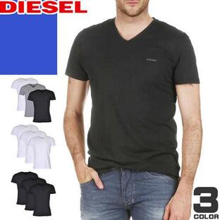 ディーゼル DIESEL Tシャツ 半袖 Vネック 3枚組 3枚セット メンズ コットン 無地 大きいサイズ ブランド プレゼント 黒 白 ブラック ホワイト グレーの画像