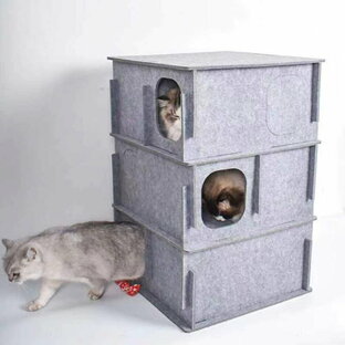 アイデア組み立て猫ハウス 猫 トンネル 猫ちぐら フェルト生地 耐磨耗性 耐噛み キャットハウス キャットボックス 猫ベッド ぐっすり眠れる 四季通用の画像