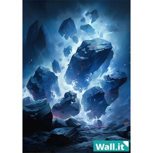 Wall.it A4 フィギュアディスプレイケース専用背面デザインシート 縦向 青いオーラ 闘気 エフェクト 電光石火 火花 岩石 背景の画像