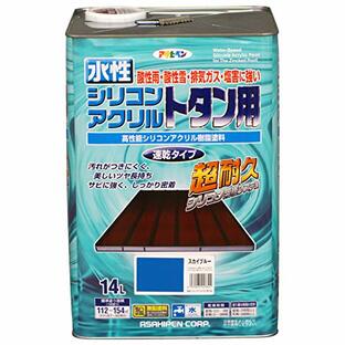 アサヒペン 塗料 ペンキ 水性シリコンアクリルトタン用 14L スカイブルー 水性 トタン 屋根塗料 ツヤあり 超耐久 1回塗り 速乾 紫外線劣化防止剤配合 日本製の画像