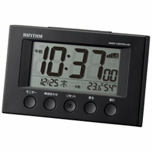 CITIZEN リズム 目覚まし時計 電波時計 温度計・湿度計付き フィットウェーブスマート 7.7x12x5.4cm 8RZ166SR02の画像