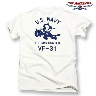 Tシャツ メンズ 半袖 ミリタリー アメカジ 米海軍 黒猫 CAT モデル MAVERICKS ブランド/ 白 ホワイトの画像