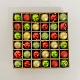 クリスマスツリー オーナメント カラフルボール 3cm 36個セット グリーン×レッドの画像