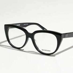 BALENCIAGA バレンシアガ メガネ BB0131O レディース ウェリントン型 伊達メガネ 眼鏡 めがね 黒縁メガネ BBロゴ アイウェア 001/BLACK-BLACK-Tの画像