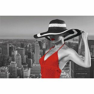 赤いドレスの女性とニューヨークの風景のポスター〔新品〕 HR-25108Hの画像