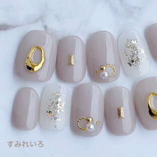 ネイルチップ つけ爪 ブライダルネイル かわいい ショート ロング デザイン 夏ネイル nail プレゼント 短い爪 小さい爪 大きい爪 ベリーショート ちび爪 大人ネイル 付け爪 オフィスネイル シンプル【1936】シアーグレージュゴールドの画像