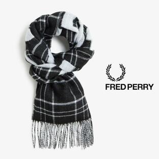 フレッドペリー FRED PERRY マフラー オーバーサイズ ブランド ジャガード スカーフ Oversized Branded Jacqrd Scarf C4143 L74 (BLACK / SNOW WHITE)の画像