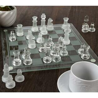 チェス クリスタル クリア フロスト 駒 ガラス製チェス遊び方ガイド付きの画像