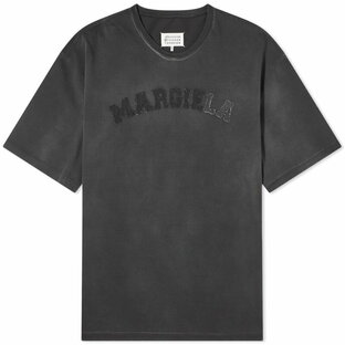 【送料無料】 マルタンマルジェラ メンズ Tシャツ トップス Maison Margiela Distressed College Logo T-Shirt Washed Blackの画像