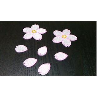 プロ野球応援グッズ（キッズ用）/縁取り刺繍桜と花びらワッペンセットe3/白薄桜色の画像