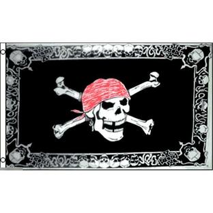 海外限定 国旗 海賊旗 パイレーツ スカル 骸骨 クロスボーン 赤 バンダナ 特大フラッグの画像