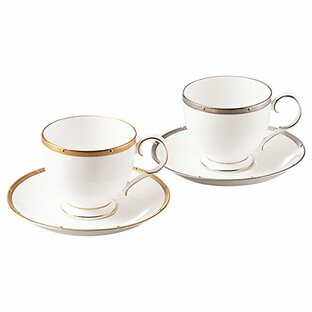 Noritake ノリタケ カップ & ソーサー ( 色変り ペアセット ) ( コーヒー ティー 兼用) 250cc ロシェルゴールド 2客 ゴールド ・ プラチナ ボーンチャイナ P50788A/4796-5の画像