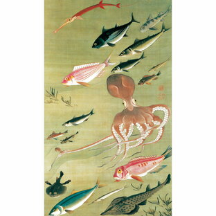 伊藤若冲 動植綵絵 群魚図（蛸） 高級仕様 額 美術品 インテリア 作品 複製画の画像