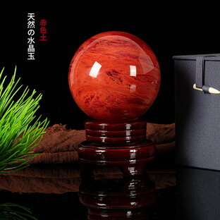 赤水晶 パワーストーン 水晶玉 風水 縁起物 木製台座付属の画像