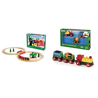 BRIO (ブリオ) クラシックレール 8の字セット [全22ピース] 対象年齢 2歳~ (電車 おもちゃ 木製 レール) 33028 & () WORLD バッテリーパワーアクショントレイン [全3ピース] 対象年齢 3歳~ (電車のおもちゃ 木のレール 電動 機関車) 33319【セット買い】の画像