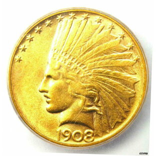 【極美品/品質保証書付】 アンティークコイン 硬貨 1908年-D インディアン ゴールド イーグル $10 コイン （ モットーなし ） - ICG MS63 （ BU UNC ） - $5,910 価値 ！- show original title [送料無料] #oof-wr-5903-621の画像