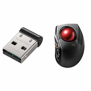 エレコム トラックボールマウス 【3年保証】 有線/無線/Bluetooth 3種の接続方式対応 人差指 中型ボール 8ボタン チルト機能 ブラック M-DPT1MRXBK + Bluetooth USBアダプタ LBT-UAN05C2の画像
