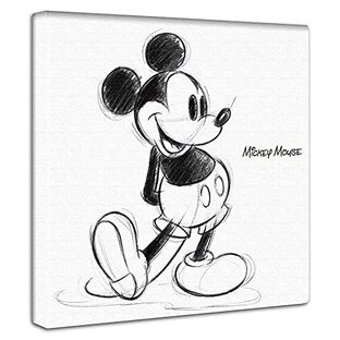 ディズニー ミッキーマウス アートパネル 30cm × 30cm 日本製 ポスター おしゃれ インテリア 模様替え リビング 内装 スケッチ イラスト モノクロ ファブリックパネル dsn-0151の画像