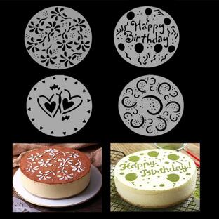 iSuperb 4 Pieces Cake Top Stencils Cookie/Cake Decorating Painting Templateの画像