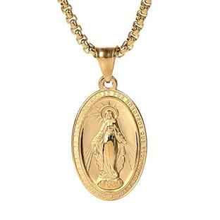 [ZIYMU] 聖母マリア像 不思議のメダイ ペンダント ネックレス ベネチアンチェーン メンズ 50cm ゴールド zm-p-051gの画像