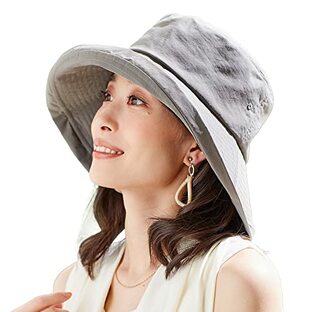 アイメディア(Aimedia) 帽子 レディース つば広帽子 UVカット サファリハット 撥水 グレー つば広 春夏 紫外線カット 水をはじくサファリ風帽子の画像