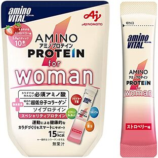 味の素 アミノバイタル アミノプロテイン for woman ストロベリー味 10本入パウチ アミノ酸 BCAA EAA ソイプロテイン コラーゲン ダイエット 女性の画像