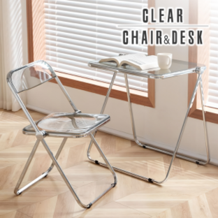 【1年保証】 クリアチェア デスク チェアセット 韓国 人気 パイプ椅子 ガラスイス 会議椅子 透明イス スタッキングチェア 折り畳み椅子の画像