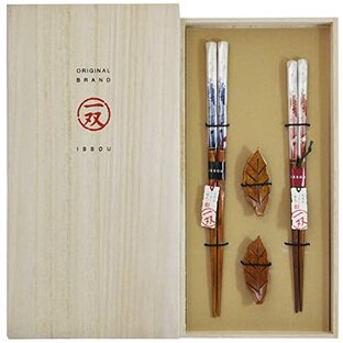 一双 夫婦箸 塗り箸 桐箱入 祝波 + 箸置き ヒイラギ 2膳 日本製の画像