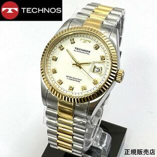 テクノス(TECHNOS) メンズ 腕時計 5気圧防水 T9604TW コンビ ホワイト文字盤 10ポイントの画像