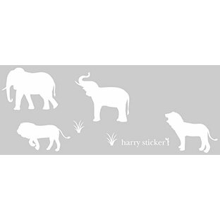 HARRY STICKER ウォールステッカー 貼ってはがせる 転写式 ゾウとライオン (elephant&lion) ホワイト LL 約45×150cmの画像