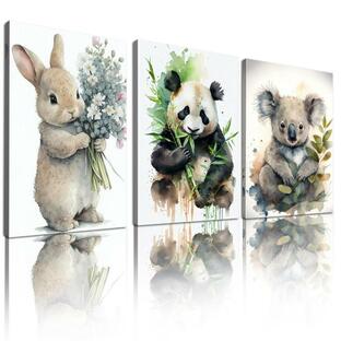 抽象画 水彩画 動物 ウォールアート プリント パンダ ベア アート プリント 面白い ウサギ ポスター かわいい コアラ キャンバス画 WIldliの画像