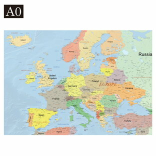 世界地図 ポスター【ヨーロッパ】ラミネート/ホワイトボード/フレーム 大型 英語版 world map デザイン マップの画像